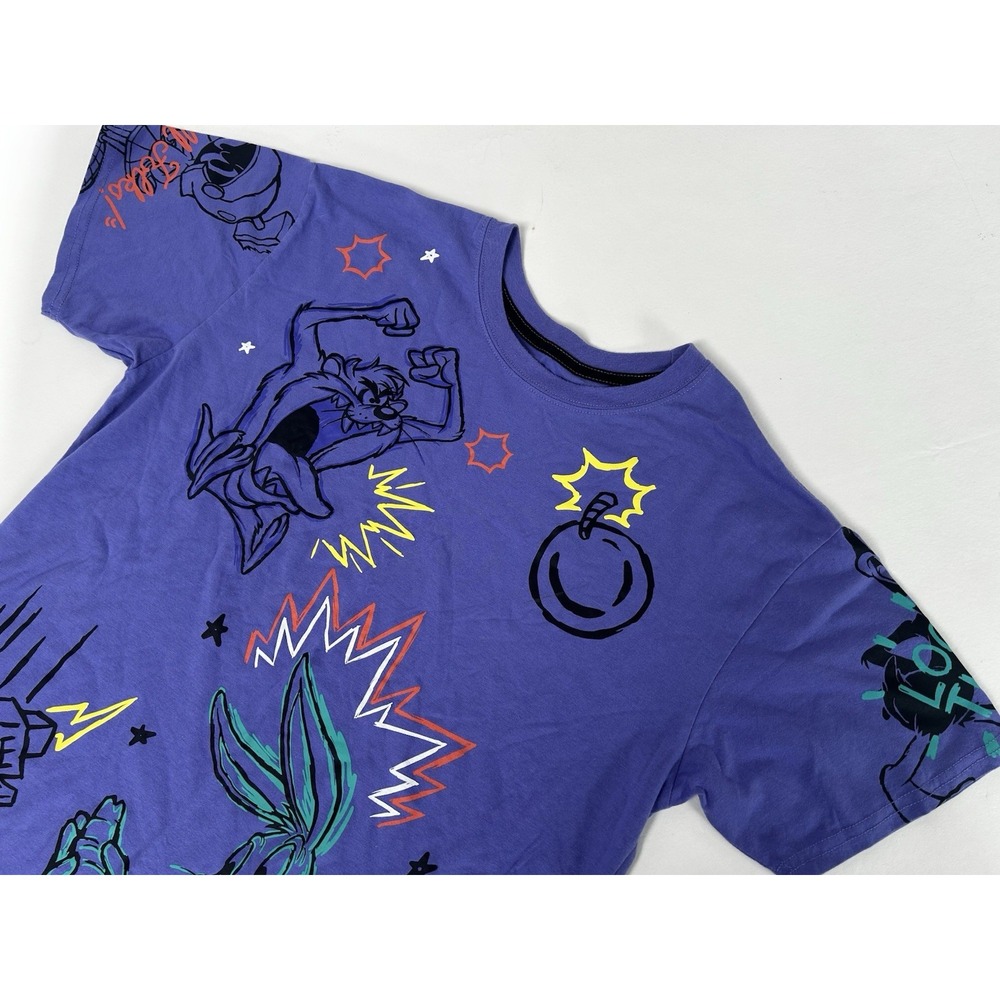 Looney Tunes T-Shirt Men's Lg All Over Print Bugs Daffy Speedy Tasmanian Martian
